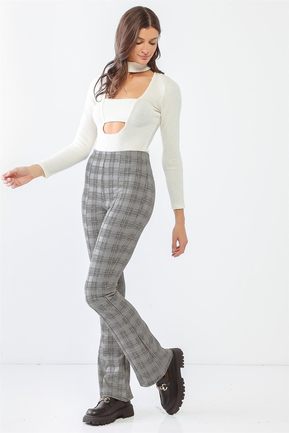 White & Black Plaid High Waist Pants /2-1-2-1