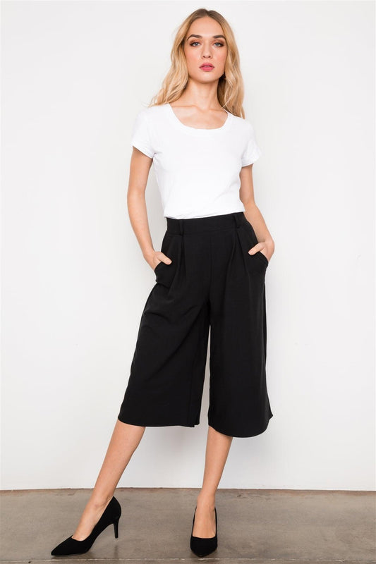 Black Cropped Wide Leg High Waist Pants