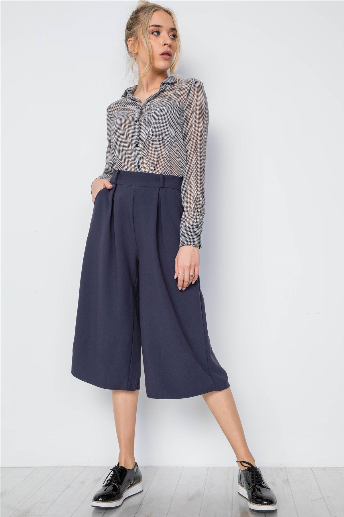 Navy Cropped Wide Leg High Waist Pants /2-2-2