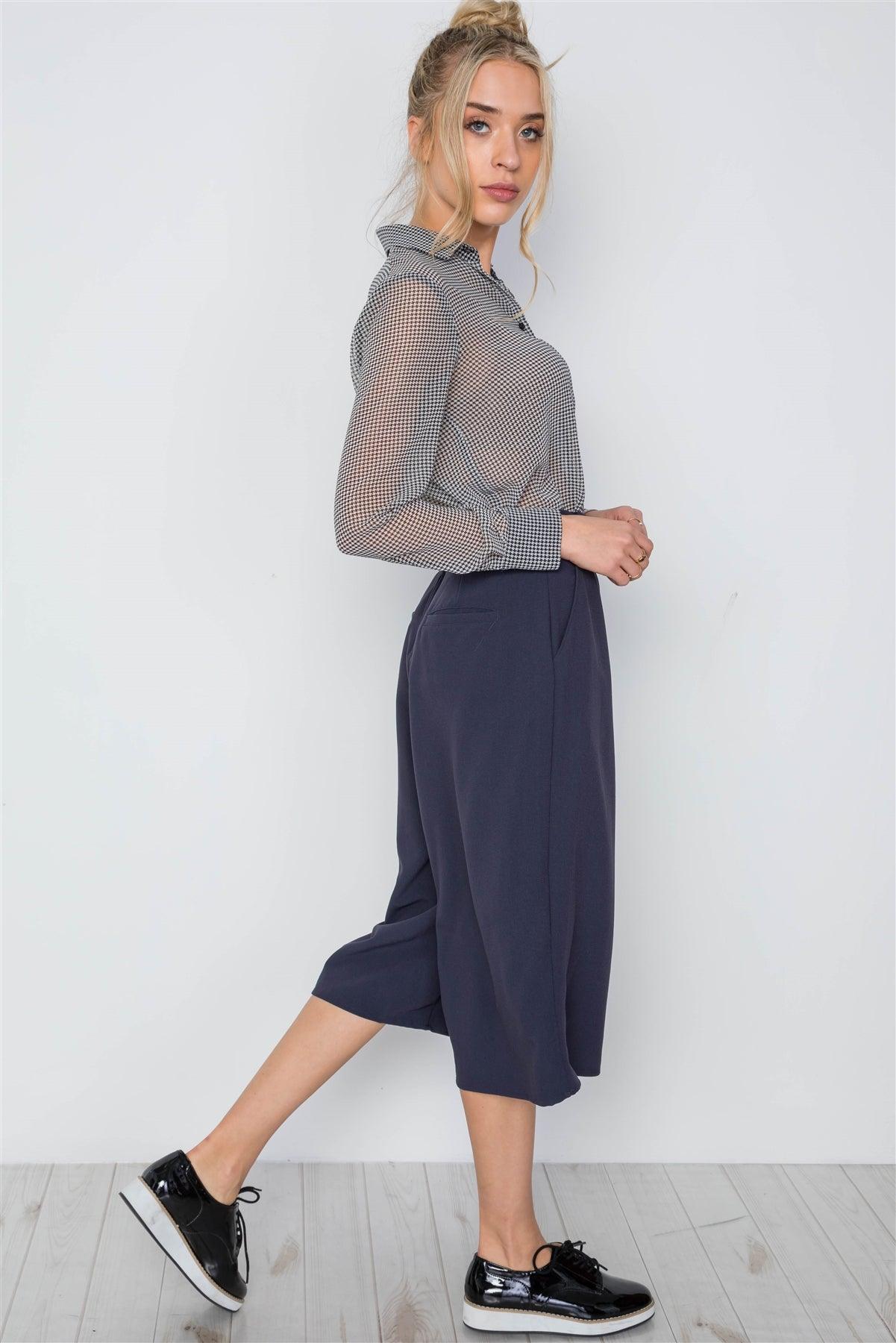 Navy Cropped Wide Leg High Waist Pants /2-2-2