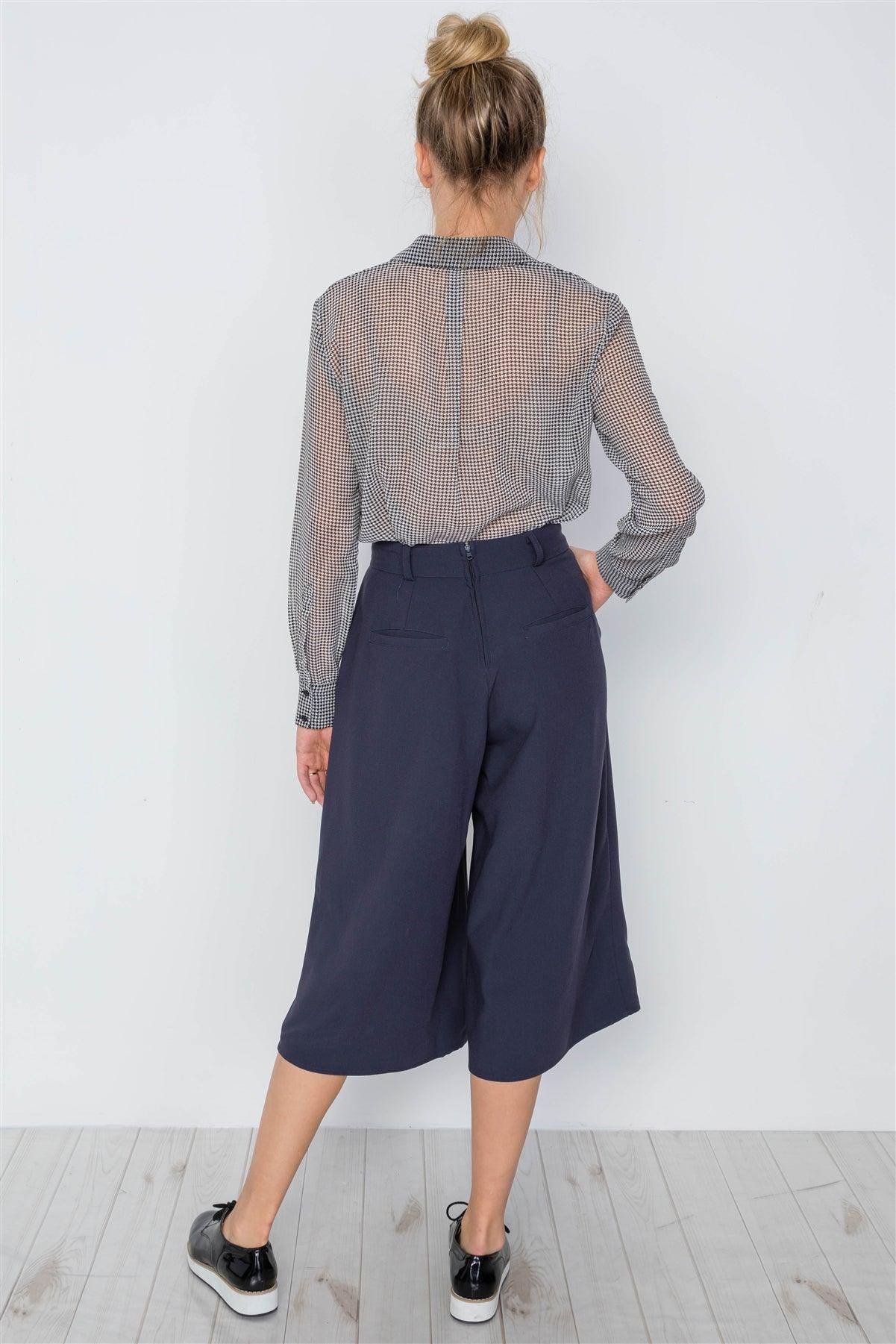 Navy Cropped Wide Leg High Waist Pants /2-2-2