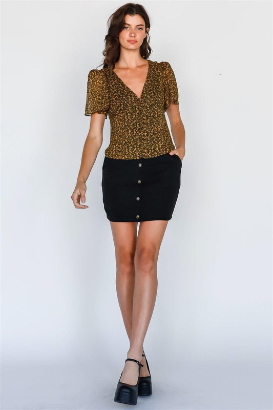 Black Button-Up Two Pocket High Waist Mini Skirt /3-2-1