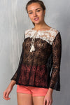 Black Allover Lace with Lace Detail Contrast Top /1-2-2-1