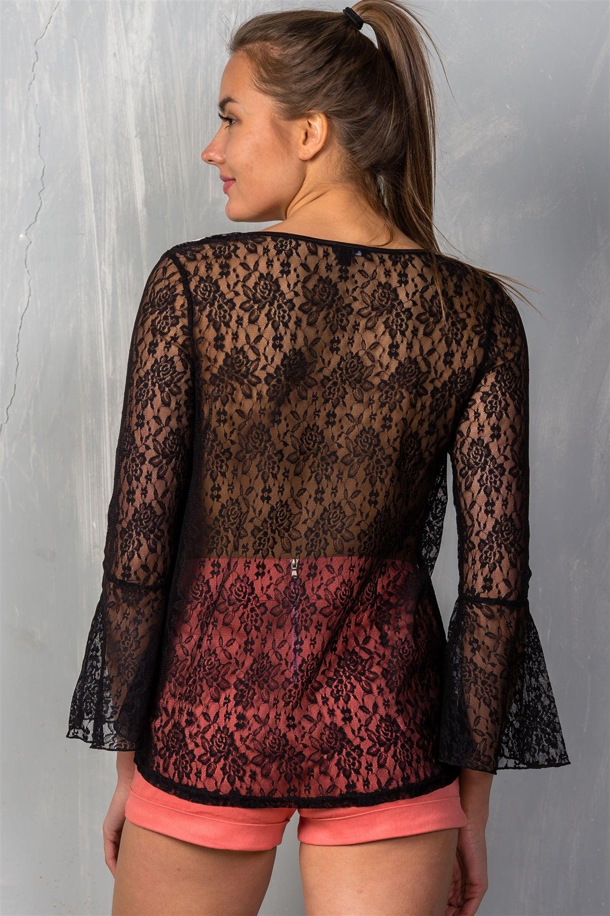 Black Allover Lace with Lace Detail Contrast Top /1-2-2-1