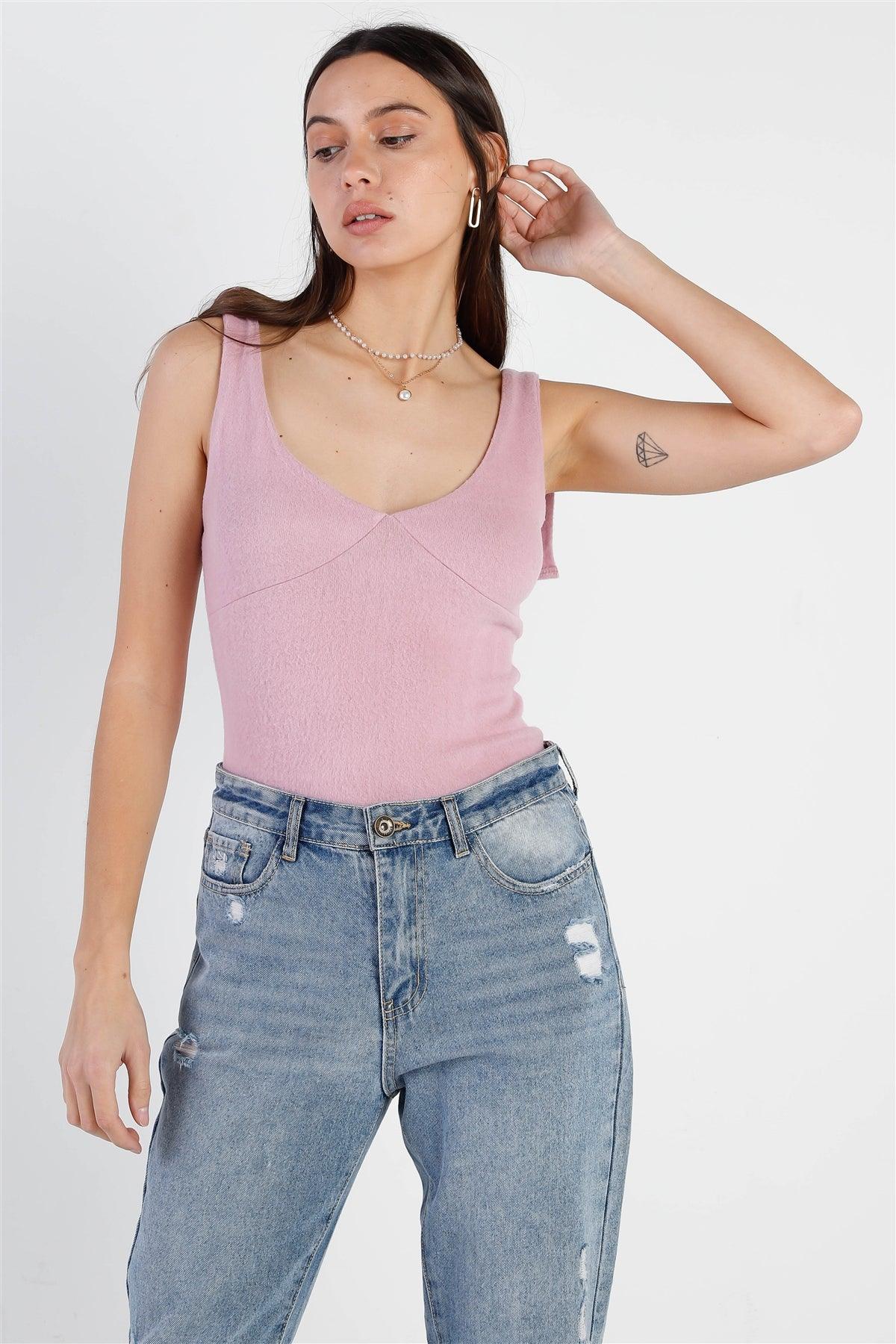 Lilac Flannel Self-Tie Strap Detail Sleeveless Bodysuit /3-2-1