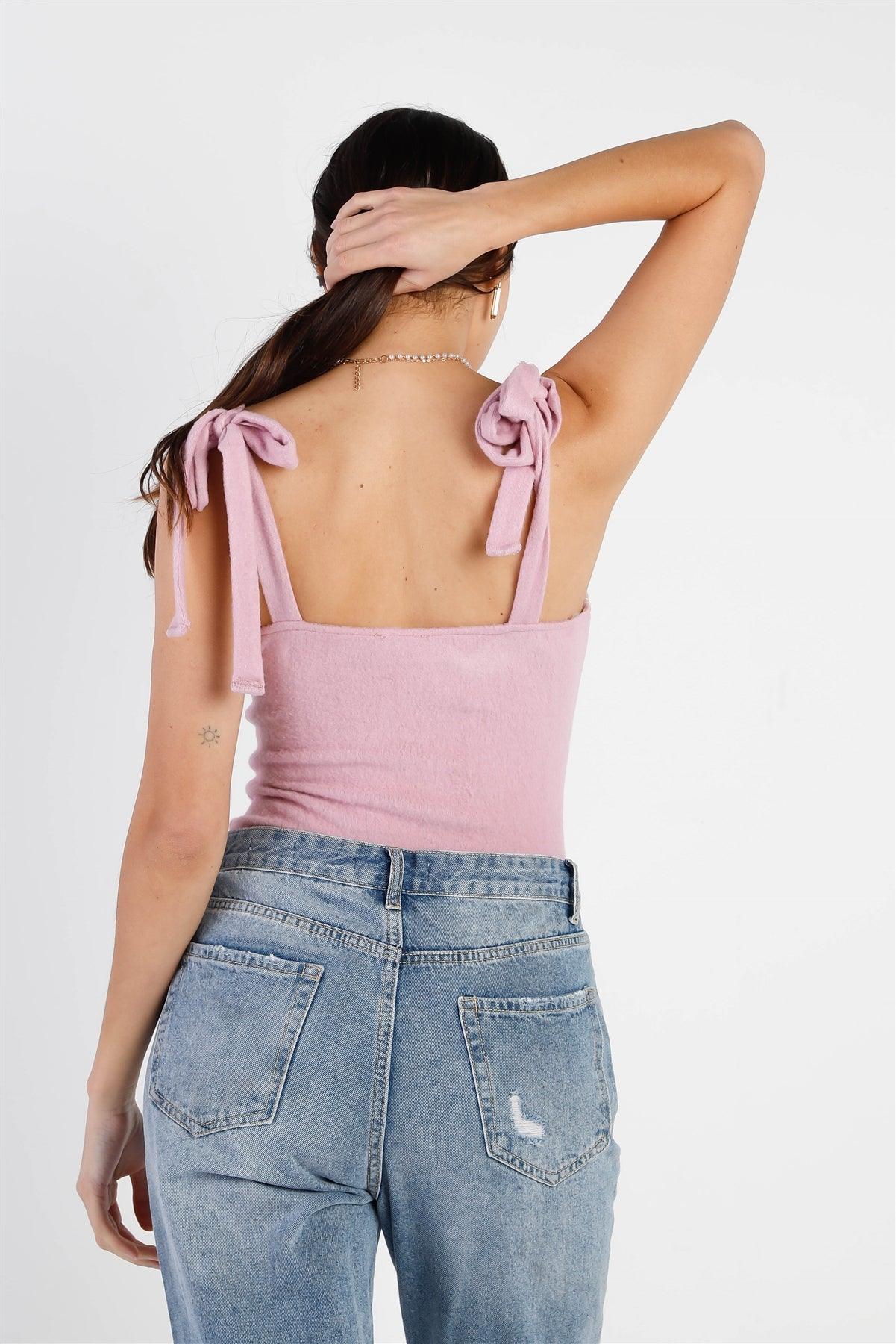 Lilac Flannel Self-Tie Strap Detail Sleeveless Bodysuit /3-2-1