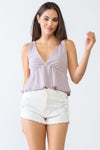 Lavender Waffle Knit Ruffle Hem V-Neck Sleeveless Top /3-2-1