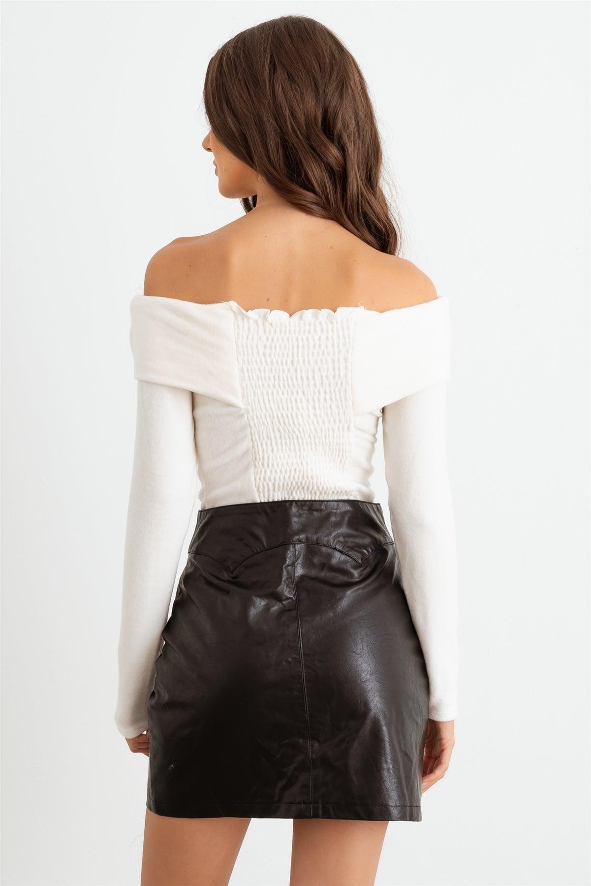 Off-White Off-The-Shoulder Long Sleeve Bodysuit /3-2-1