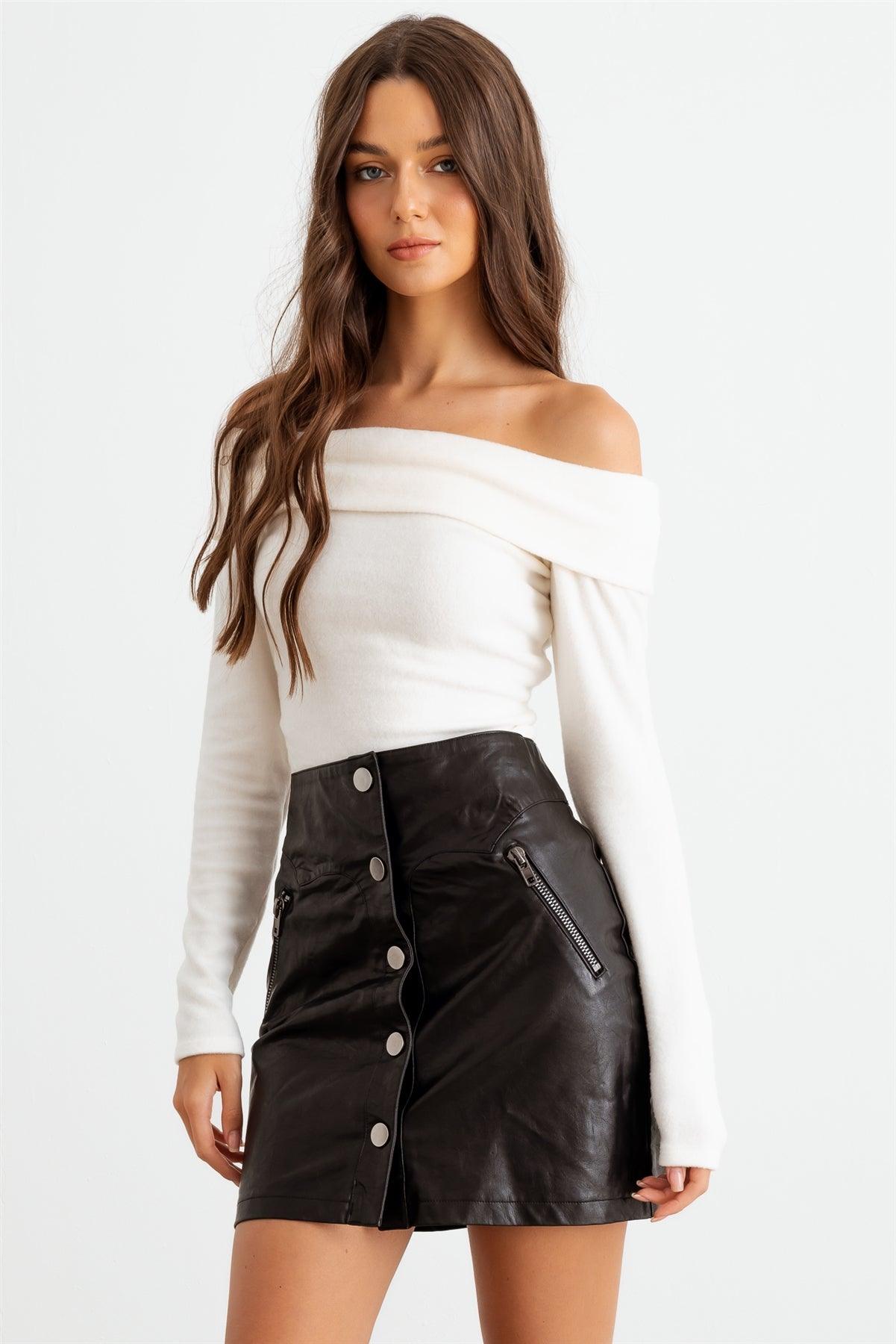 Off-White Off-The-Shoulder Long Sleeve Bodysuit /3-2-1