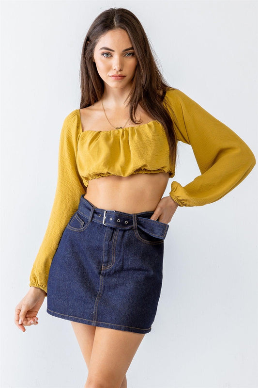 Mustard Textured Long Sleeve Crop Top /1-2-2-1