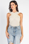 Cream Waffle Knit Wrap Sleeveless Bodysuit /3-2-1