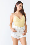 Yellow Ruched Textured Sleeveless Wrap V-Neck Bodysuit /3-1-1