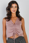 Mauve Ruched Front Detail Raw Hem Sleeveless Top /3-2-1