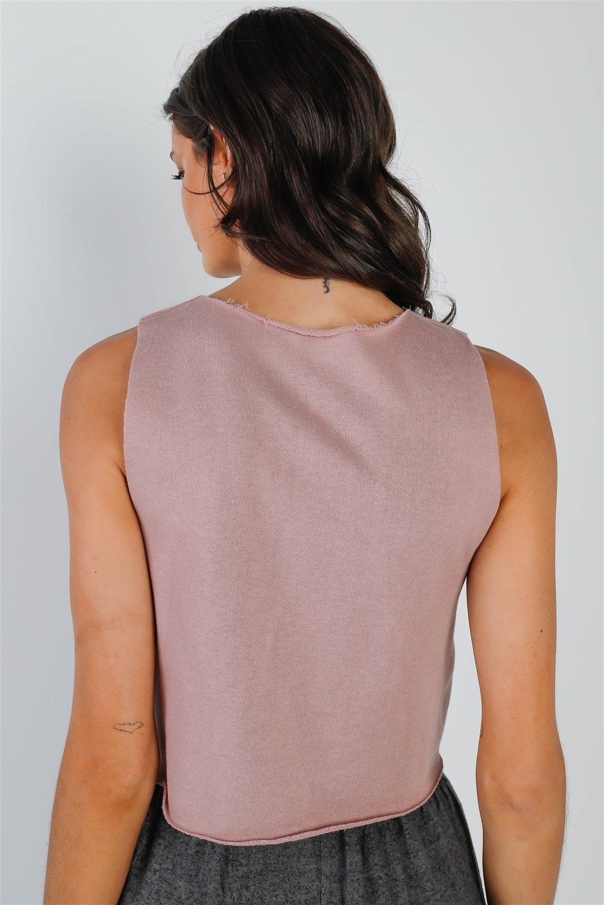 Mauve Ruched Front Detail Raw Hem Sleeveless Top /3-2-1