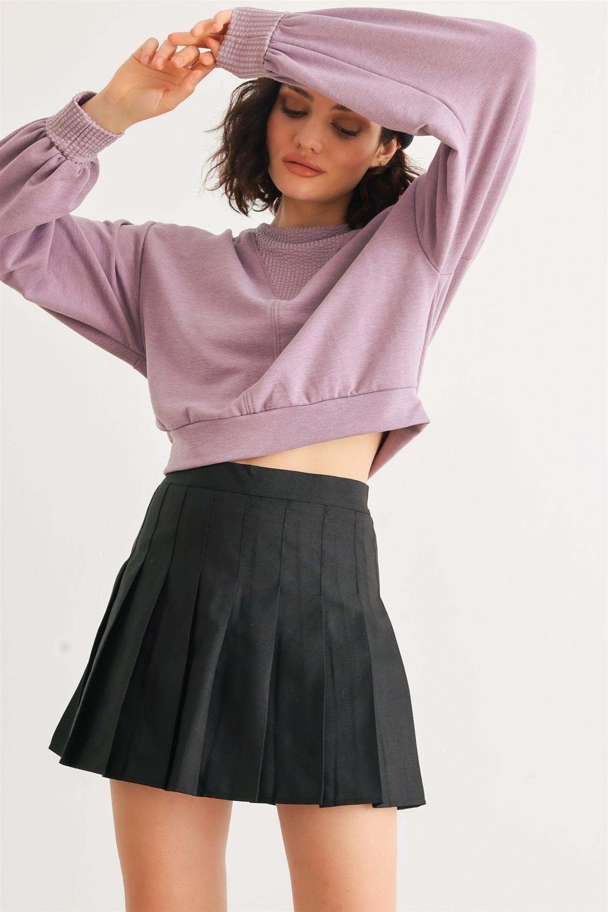 Lavender Long Sleeve Crew Neck Crop Pullover Top /1-2-2-1