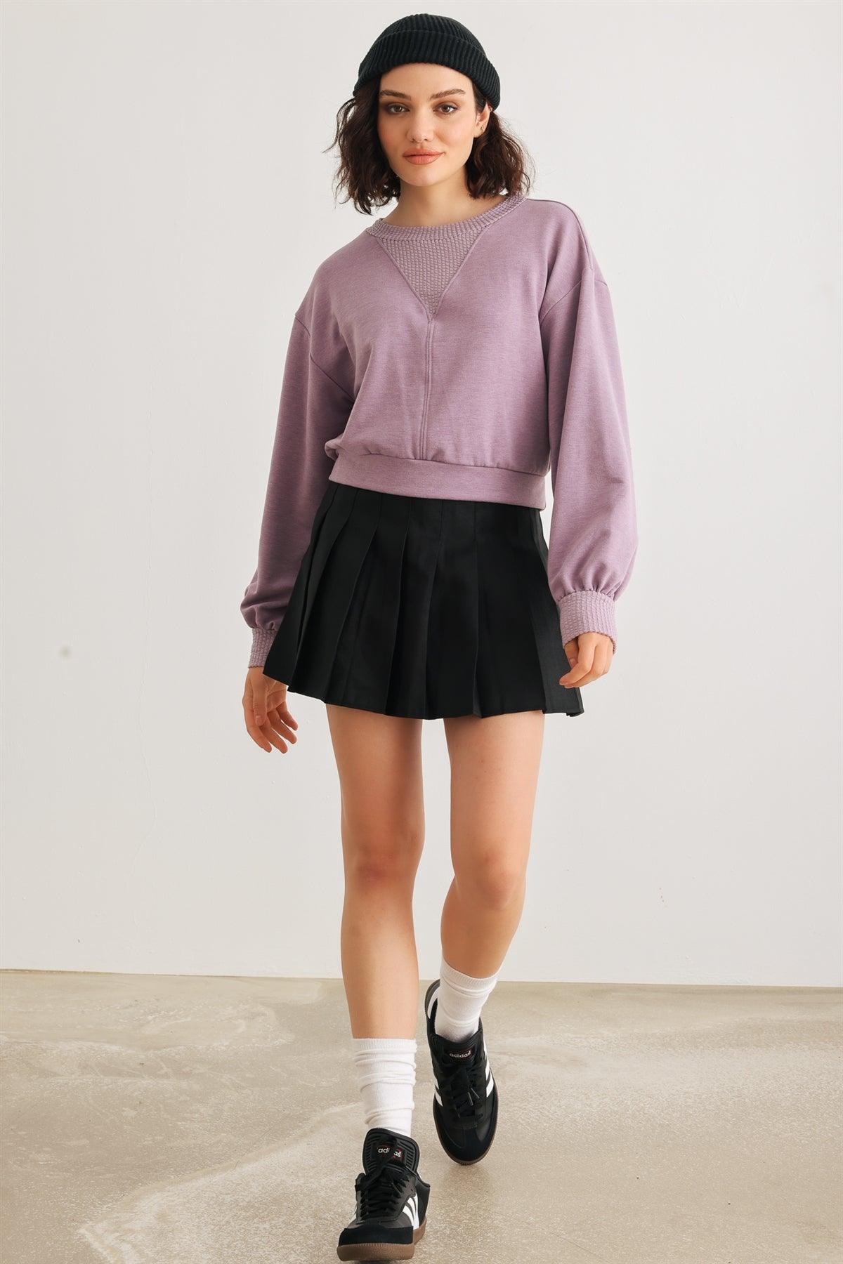 Lavender Long Sleeve Crew Neck Crop Pullover Top /1-2-2-1