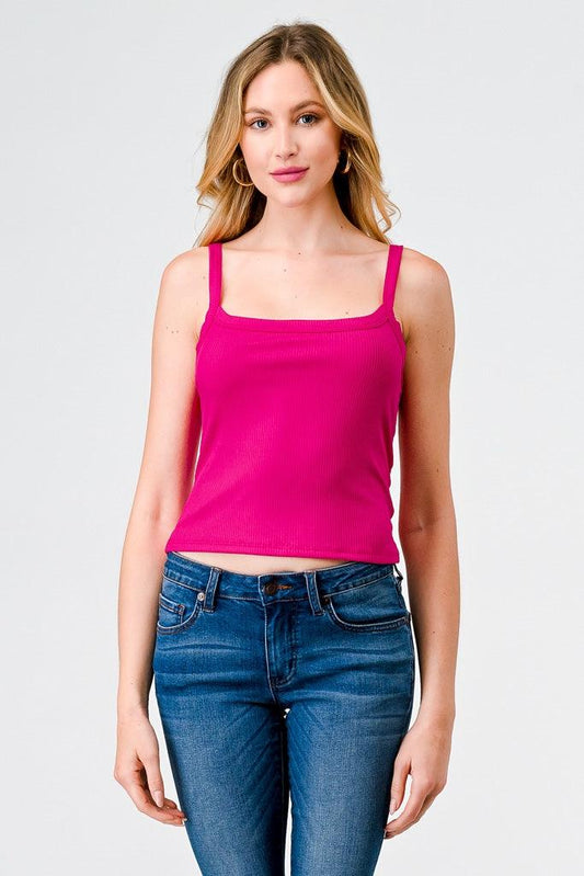 Fuchsia Ribbed Strappy Crop Tank Top /1-2-2-1