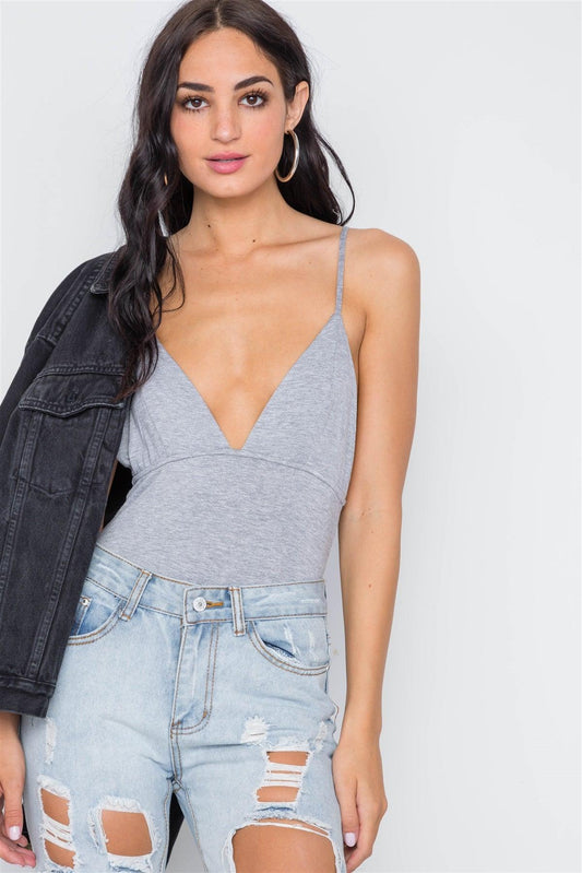 Slinky Plunge Solid Cami Bodysuit /3-2-1