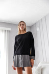 Black Knit Combo Long Sleeve Sweater Dress /2-2-2