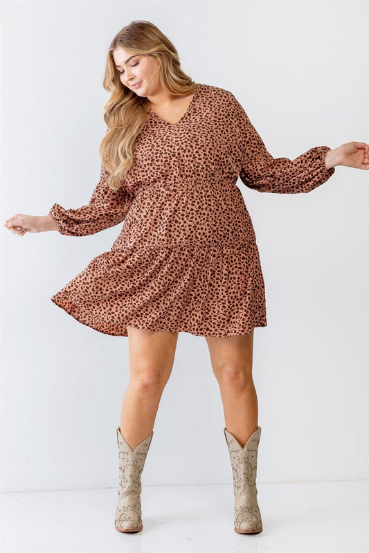 Blush Leopard Print V-Neck Flare Hem Mini Dress