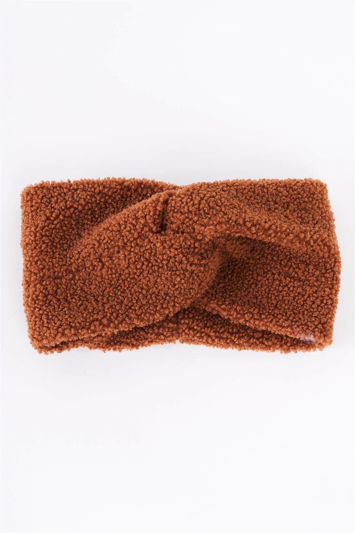 Light Brown Faux Shearling Fur Turban Twist Headband /3 Pieces