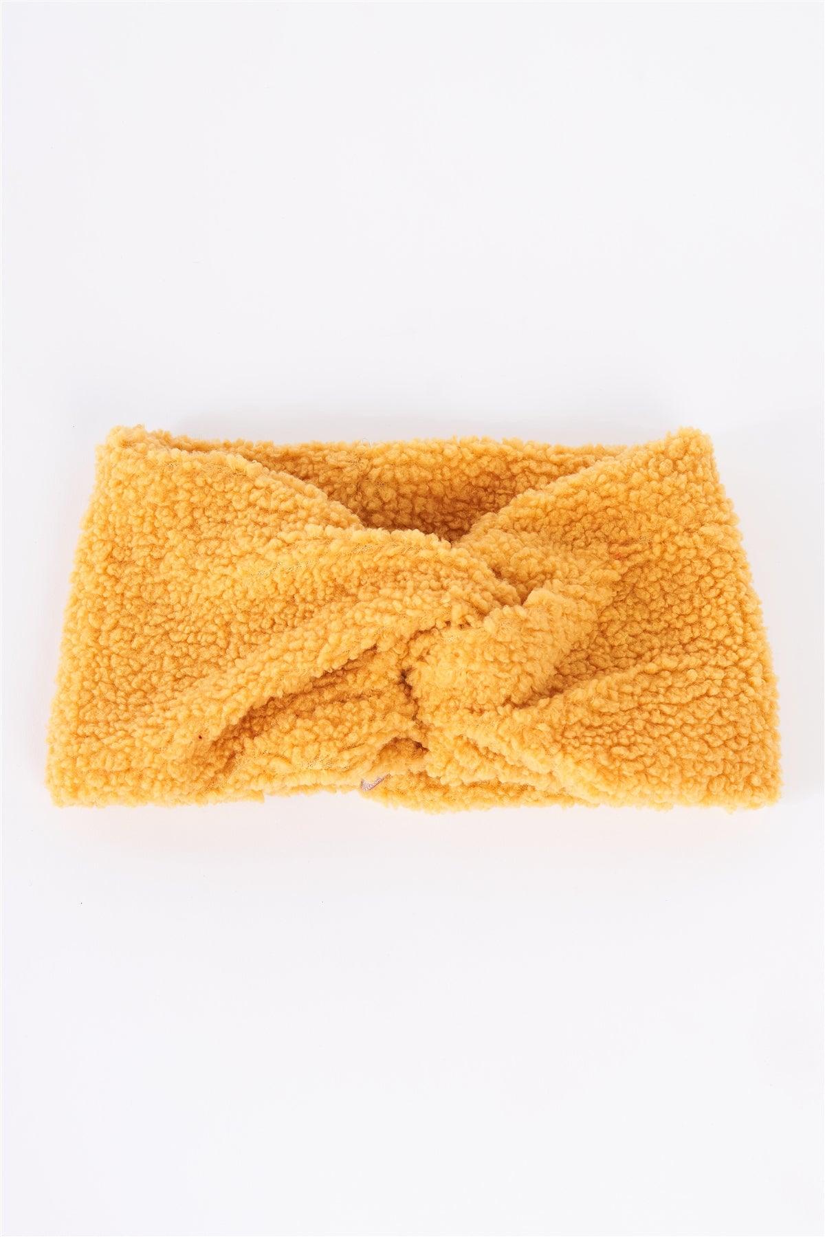 Mustard Yellow Faux Shearling Fur Turban Twist Headband /3 Pieces