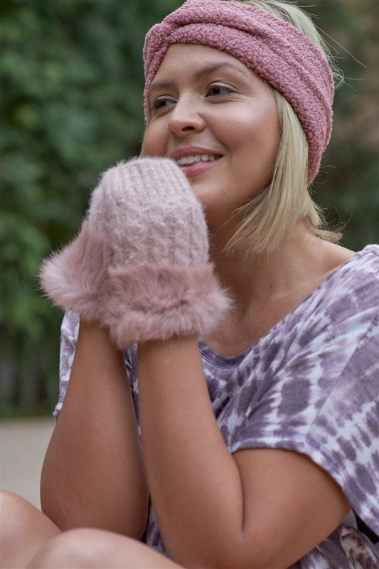 Pink Faux Shearling Fur Turban Twist Headband /3 Pieces