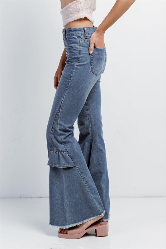 Denim High Waist Flare Raw Hem Pants /3-3-3-1-1