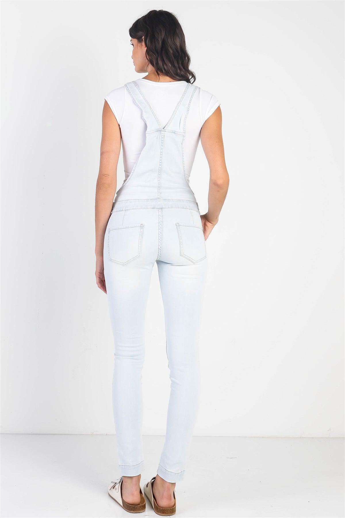 Light Denim Cotton Zip-Up Skinny Leg Overall /2-2-2-1