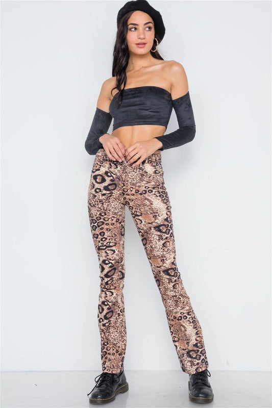 Brown Animal Print Flare Pants /2-2-2-2-1