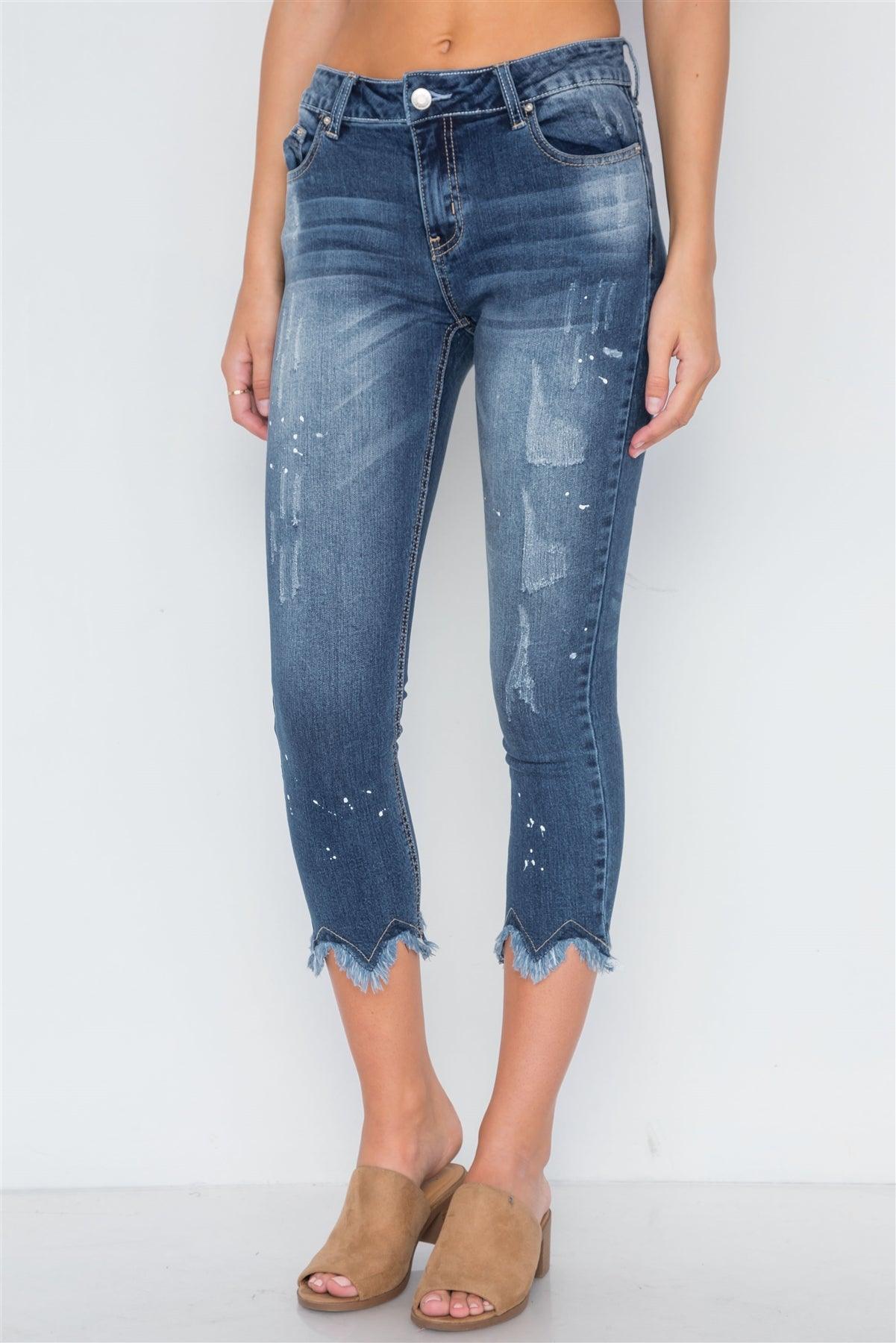 Denim Mid-Rise Frayed Hem Cropped Jeans /2-3-3-2-2-2