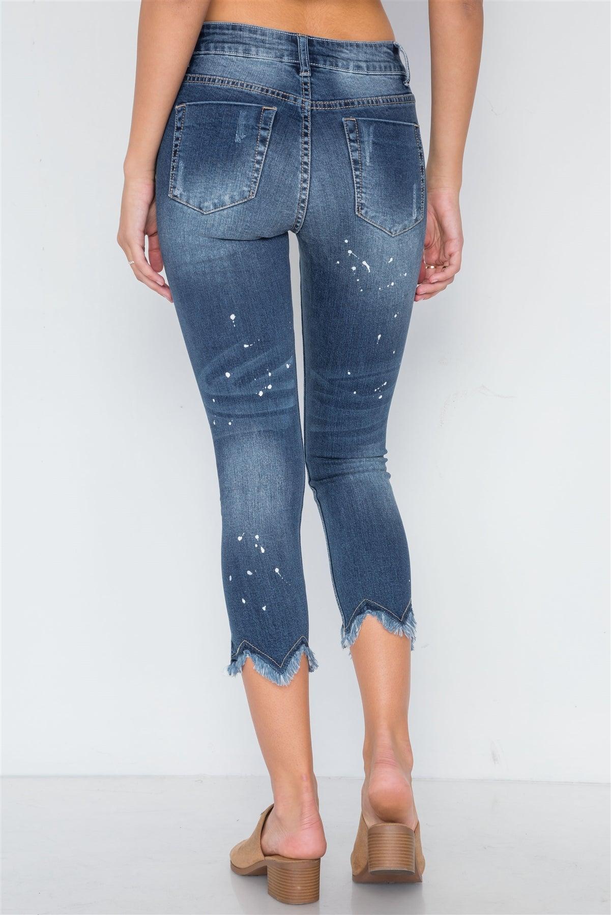 Denim Mid-Rise Frayed Hem Cropped Jeans /2-3-3-2-2-2