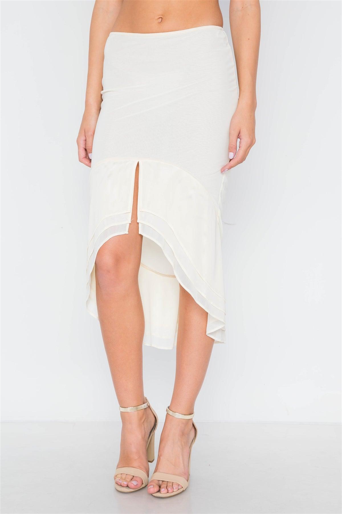 Cream Slit flounced Midi Skirt /2-2-1