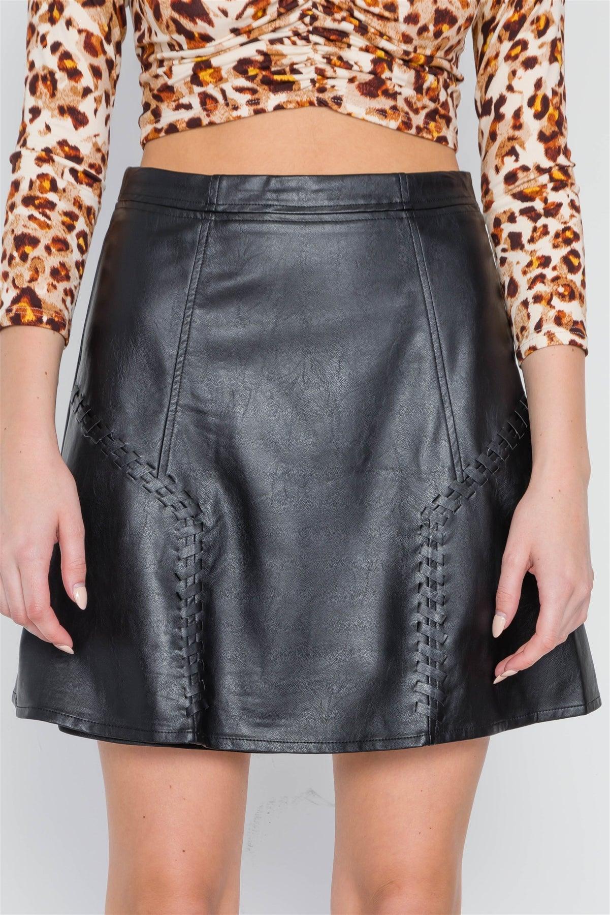 Black High-Waist Vegan Leather Mini Skirt /2-2-2