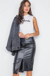 Black Vegan Leather High-Waist Asymmetrical Hem Skirt / 2-2-2