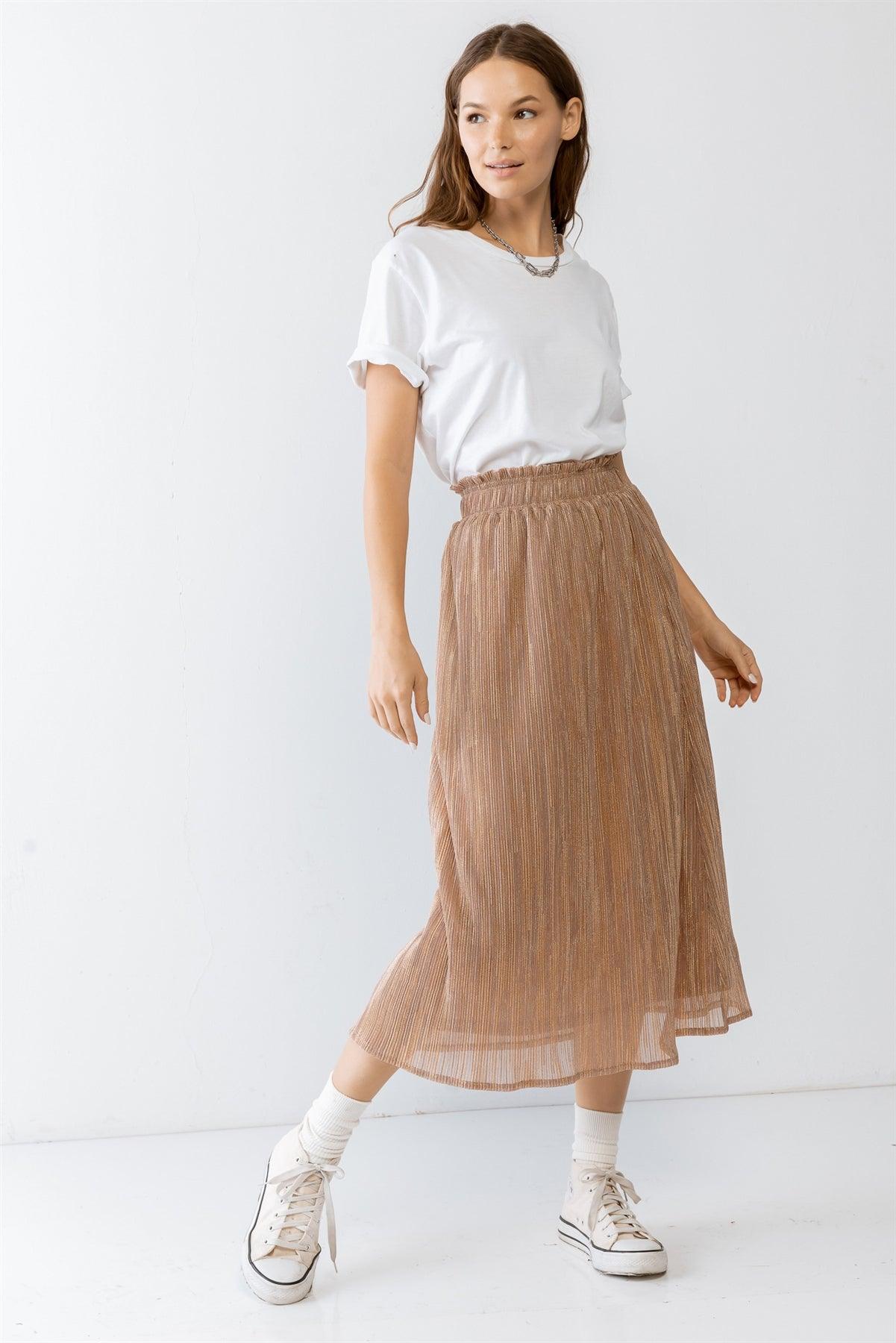 Rose & Gold Shiny String Elasticized High Waist Midi Skirt /2-2-2