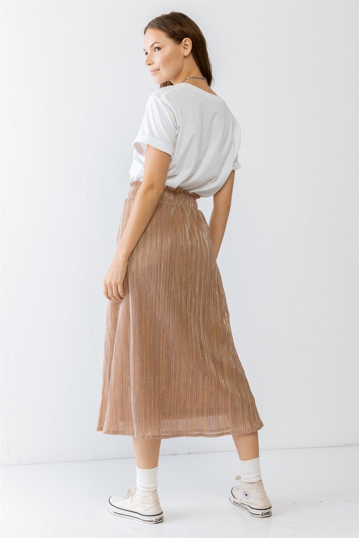 Rose & Gold Shiny String Elasticized High Waist Midi Skirt /2-2-2