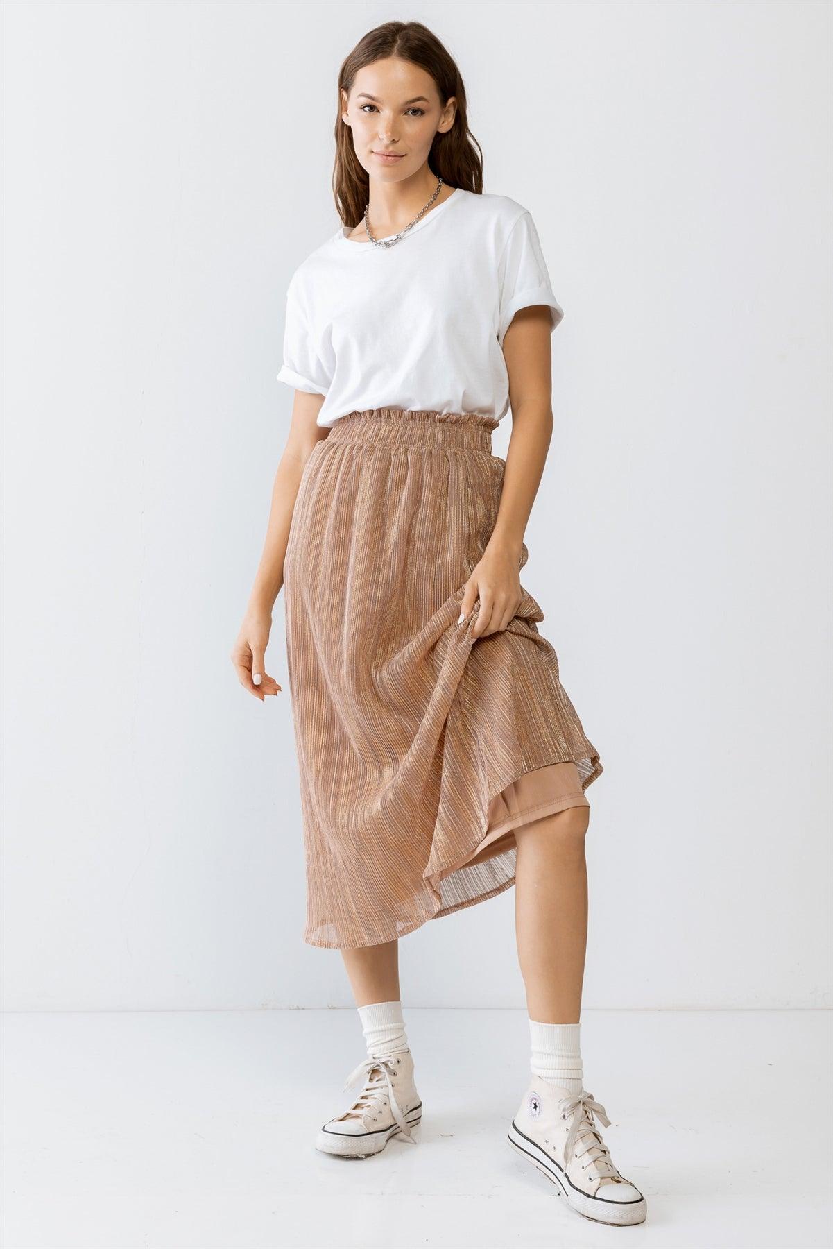 Rose & Gold Shiny String Elasticized High Waist Midi Skirt /2-2-2