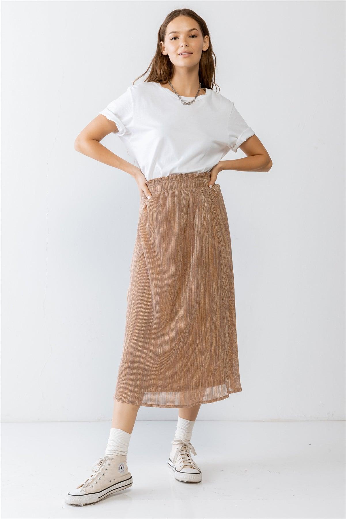 Rose & Gold Shiny String Elasticized High Waist Midi Skirt /2-2-2