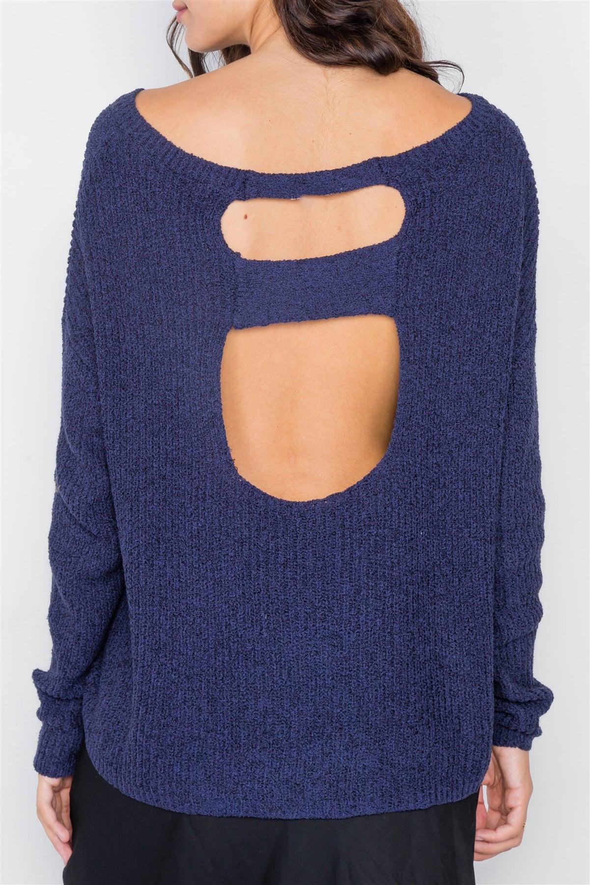 Navy Drop Shoulder Knit Relaxed Fit Scoop Neck Sweater /2-2-2