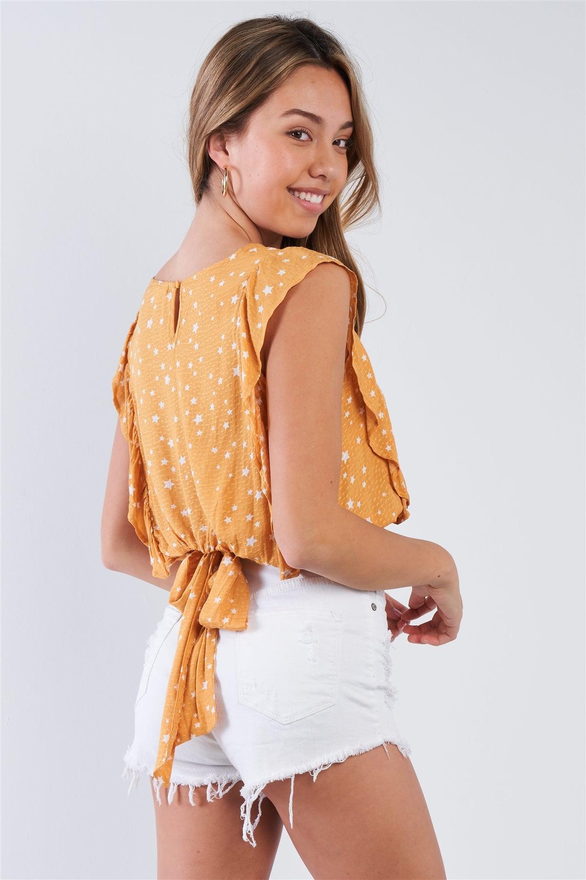 Mustard Sleeveless Star Print Ruffled Top /2-2-2