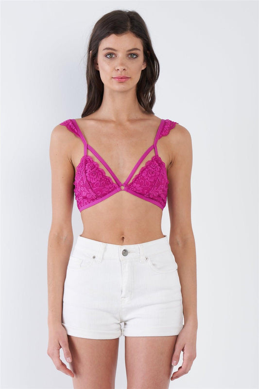 Magenta Purple Lace Mock Sleeve Strappy  Bra  /3-2-1