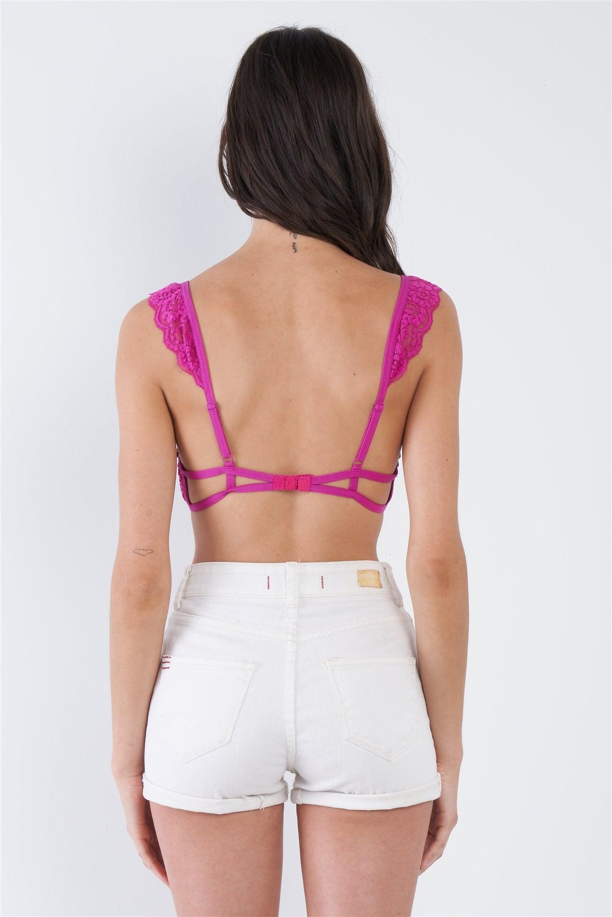 Magenta Purple Lace Mock Sleeve Strappy  Bra  /3-2-1