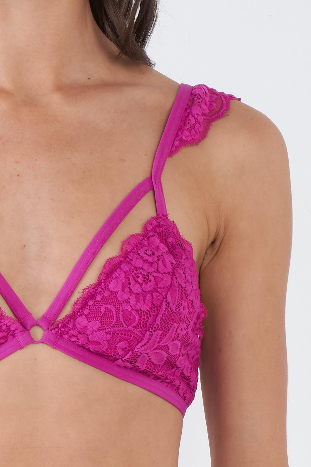 Magenta Purple Lace Mock Sleeve Strappy  Bra  /3-2-1