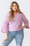 Junior Plus Lavender Heavy Textured Knit Long Sleeve Sweater /3-2-1