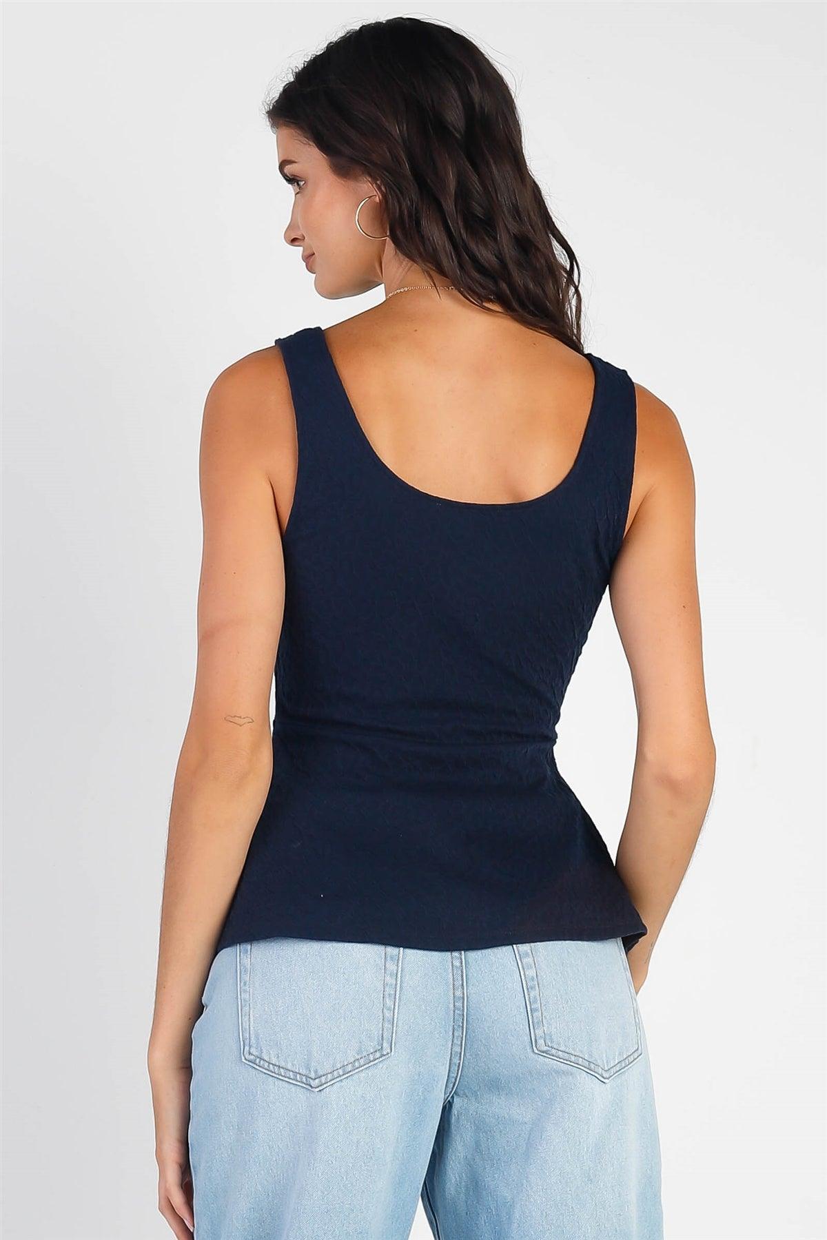 Navy Wrinkled Sleeveless Scoop Neck & Back Fit & Flare Top /1-2-2-1