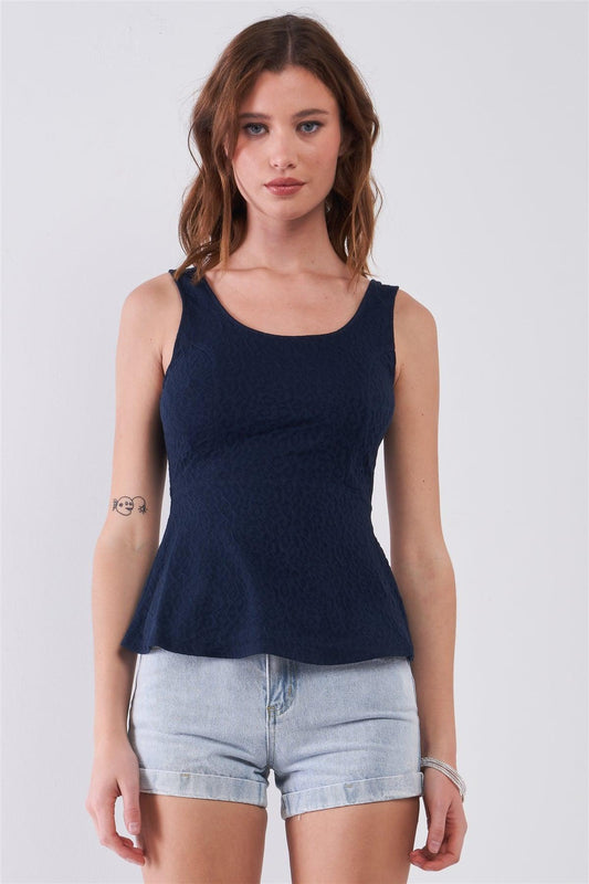 Navy Wrinkled Sleeveless Scoop Neck & Back Fit & Flare Top /1-2-3