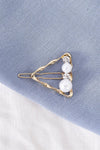 Gold Twisted Triangle Shaped Pearl & Faux Diamond Detail Hair Clip /3 Pieces