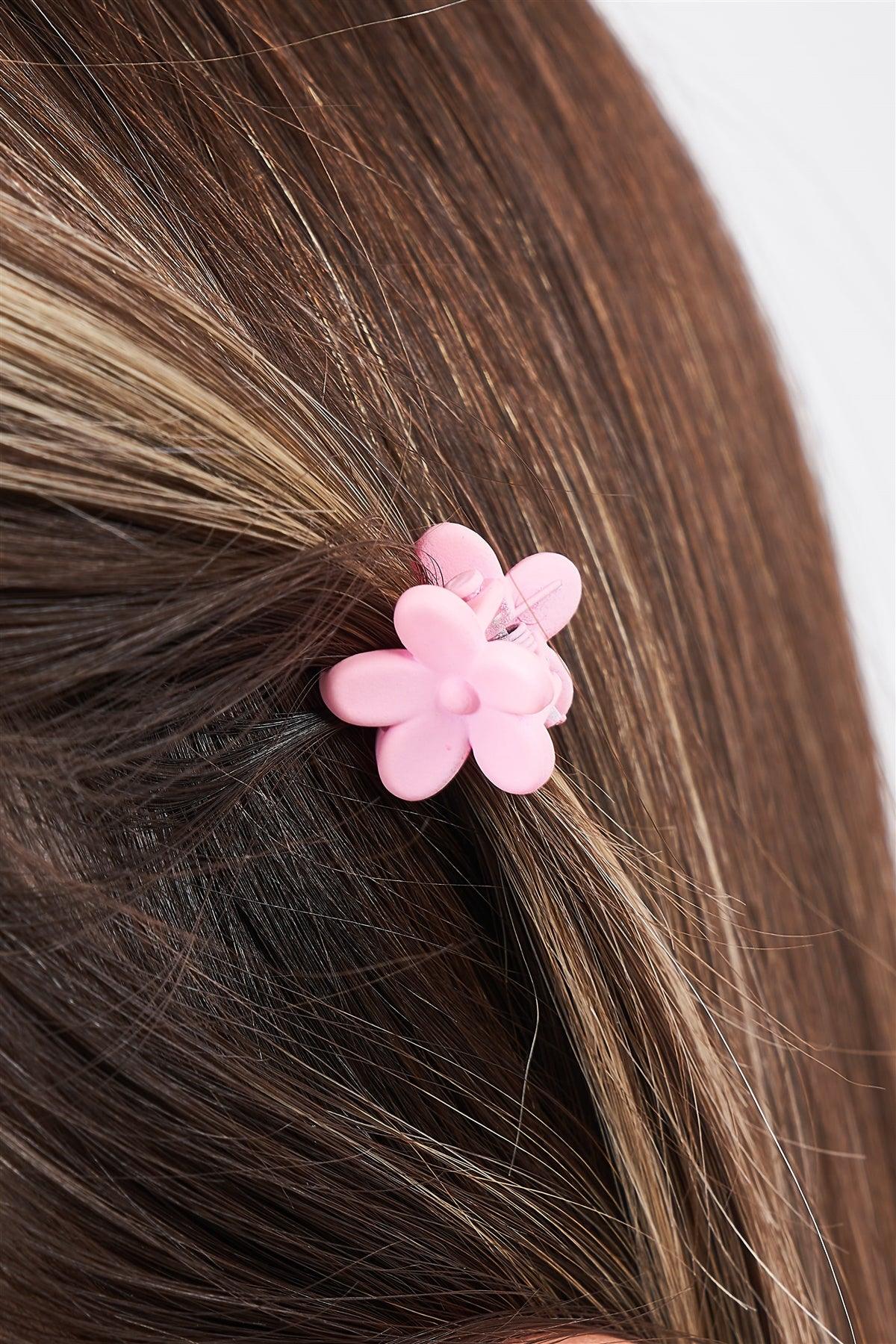 Pink Flower Mini Claw Hair Clip / 3 Pieces