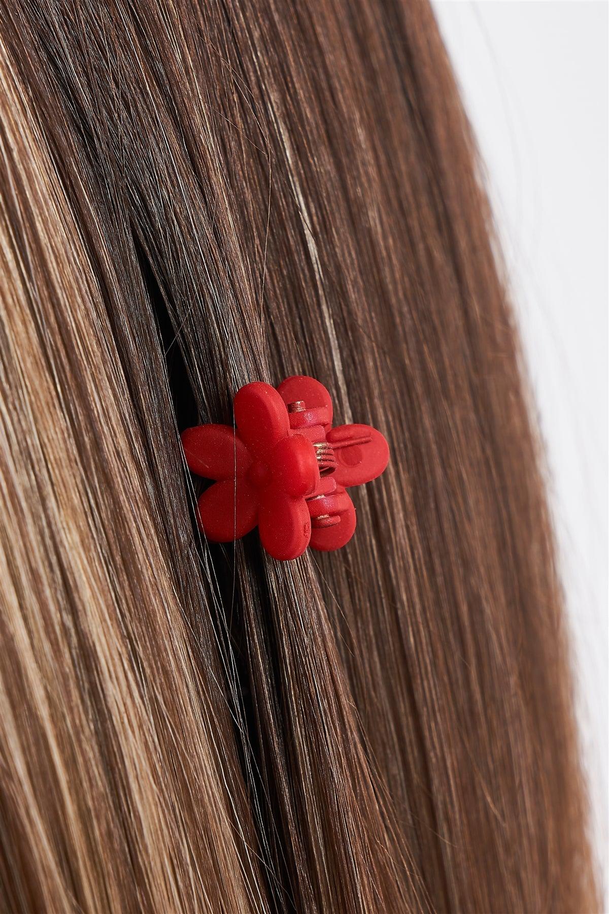 Red Flower Mini Claw Hair Clip / 3 Pieces